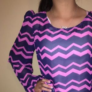 NEW NAVY AND FUSCIA CHEVRON TOP